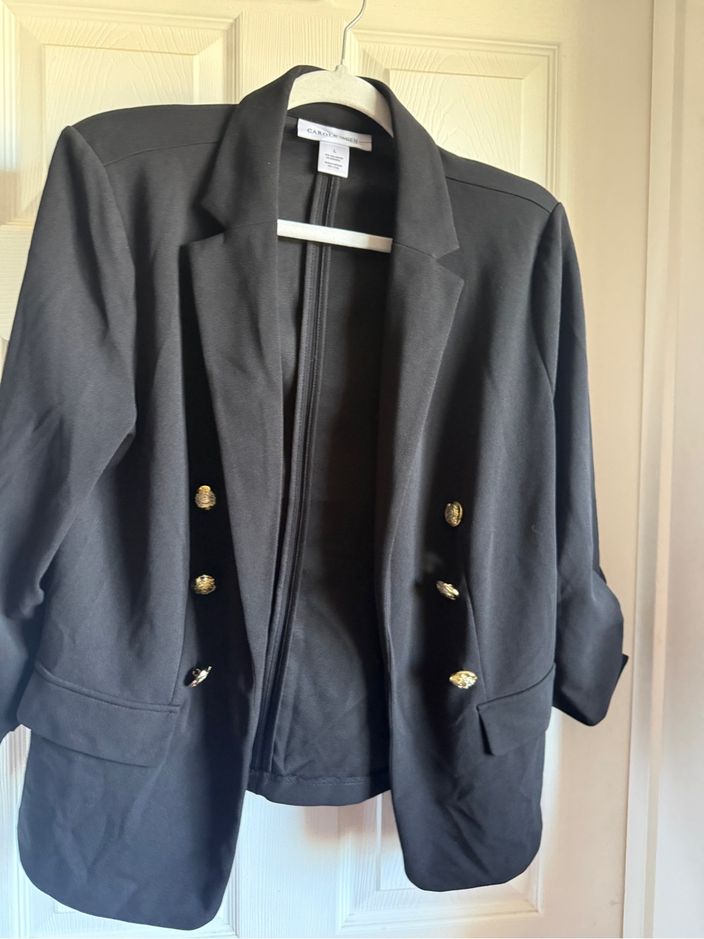 Carol Wren Open-Front Blazer with Gold Buttons